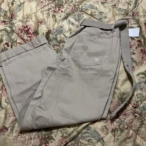 NWTS CATO Women's Khaki Utility Cargo Pants Belted‎ Distressed Size 10